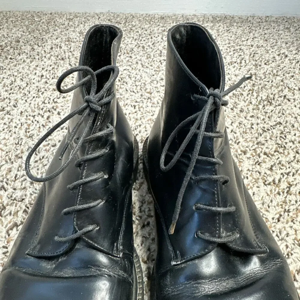 J. CREW Vintage Black Leather Lace Up Ankle Boots Made in Italy Size 36 US 5.5